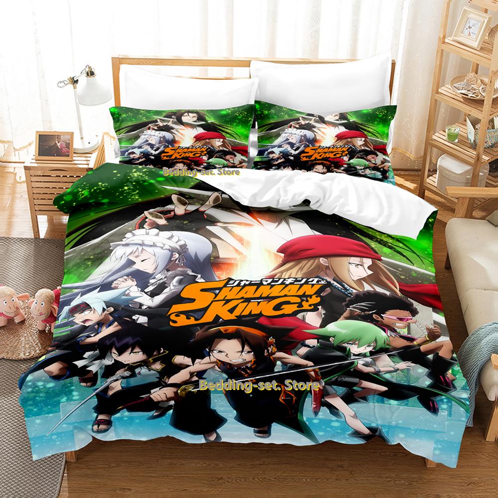 Comforter Personality Shaman King Bedding Set Cartoon Anime Three-Piece Set Adult Kid Bedroom S 3D Kawaii Game Twin Set