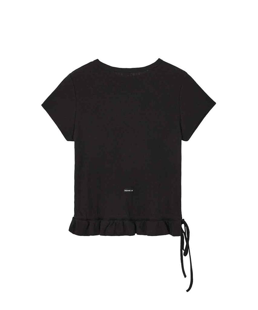 Lense Eyelet Frill Half T-Shirt Black