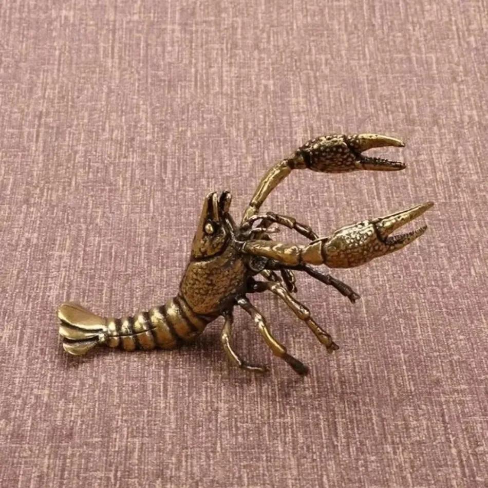 Antique Patina Lobster Sculpture Solid Brass Copper Handmade Christmas Ornament Gold Plated Animal Tea Pet Collectible Craft