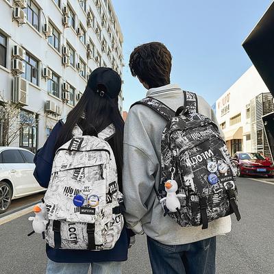 Backpack Fashion Korean Version Graffiti Ins Wind Junior High Student Schoolbag Lightweight Trendy Brand Versatile Student Backpack Large Capacity
