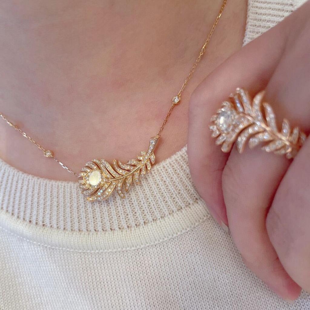 Hot Brand Vintage Full Diamond Women's Necklace Luxury Jewelry for Women Feather Designer Pendant Pure 925 Silverparty  Necklace