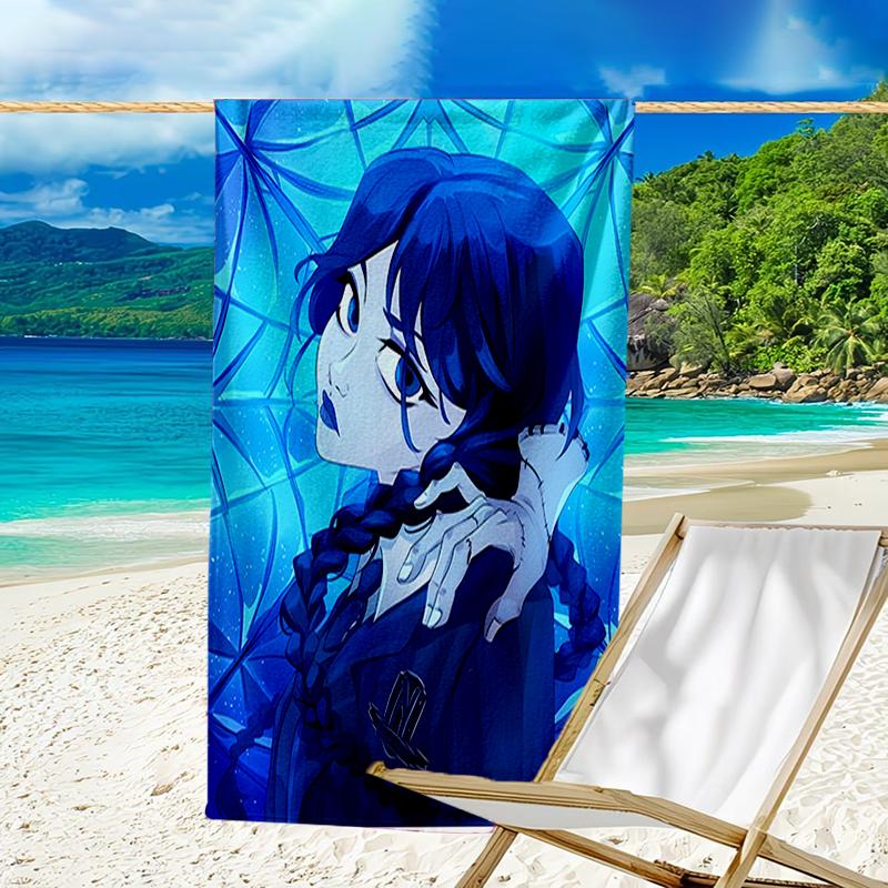 proof beach towel with a Wednesday Addams4 pattern - soft,absorbent,quick-drying,machine washable - perfect for swimming,camping,bathing