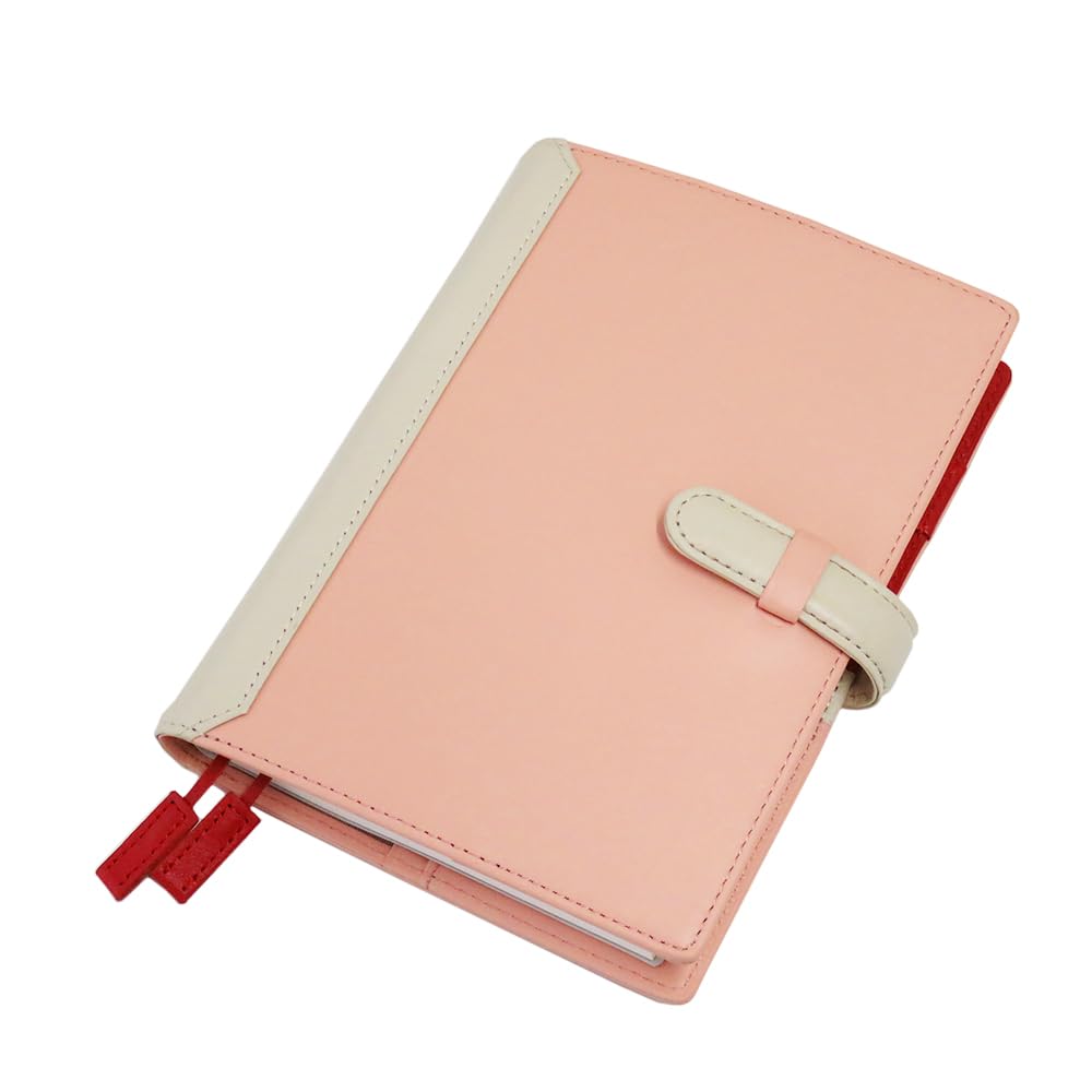 B6 Size Genuine Leather Notebook Cover with Peach Pink x (Ceal Al) Strap, Two-Tone CLuaR-TC (07. Off-White)