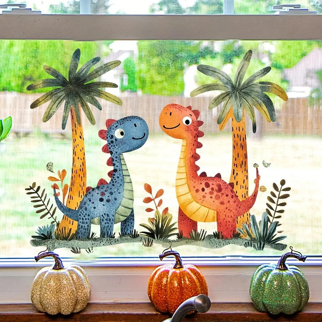 Cartoon Dinosaur Window Sticker Self Adhesive Kids Room Jurassic Glass Decor