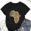 S African Map Print Short Sleeve Golden Casual Round Neck Regular Fit for Casual Attire Allseason Harajuku Sleeve Casual
