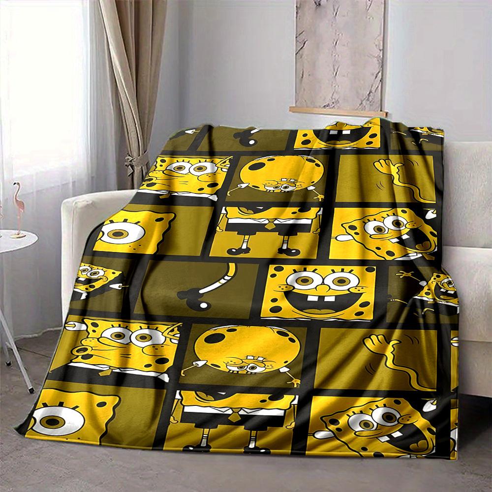 1 szt. Kocyk Flanelowy SpongeBob Kanciastoporty HD Nadruk Lekki Miękki Ciepły Koc na Każdą Porę Roku do Sofy, Łóżka, Podróży, Kempingu Można Prać w Pralce