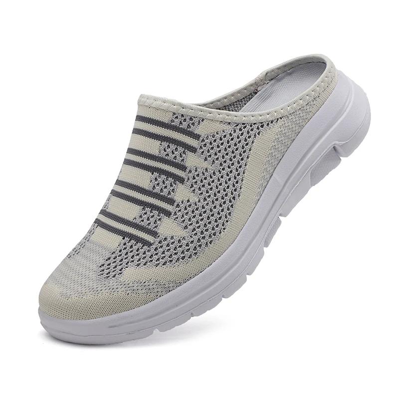 Fashion Lightweight Round Toe Slippers for Women Mules Flats Soft House Slippers Female Slides Black Mesh Lazy Shoes Zapatillas De Mujer