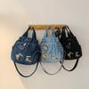 Bolso de Mezclilla Bordado Estampado Bolso Grande de Hombro Cruzado