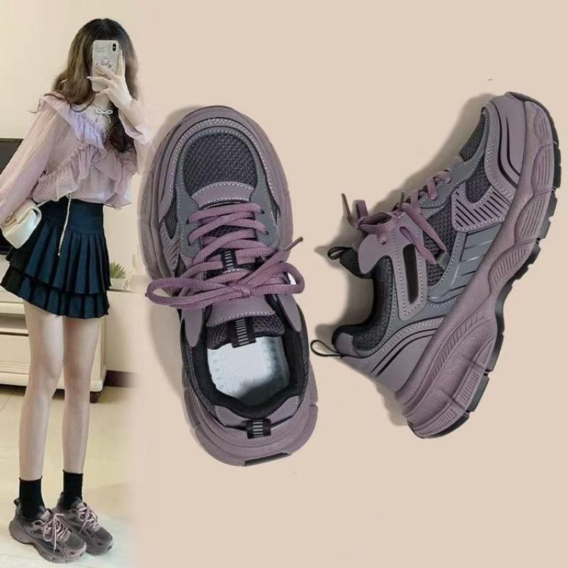 Horký prodej Malinově fialové Dad Sneakers pro ženy 2025Nové ins Všestranné studentské Zpátky do školy Sportovní ležérní boty na silné podrážce