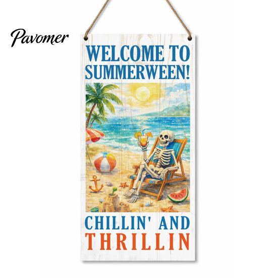 Farmhouse Wall Art Summer Wooden Hanging Sign, Welcome Sign Front Door Decor with Party Supplies Rope, Colorful Hanger for Seasonal Beach House Ready