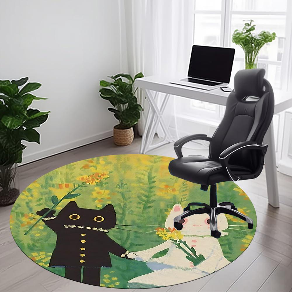 1PC Cat Wedding Office Round Area Rug, Mat Suitable ForOffice, Under Office Chairs Bedroom Living Room Home Decor, Room Deco