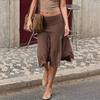 Vintage Elegant Asymmetrical Fishtail Skirt Mid-Length Solid Color Wrap Style A-Line Women