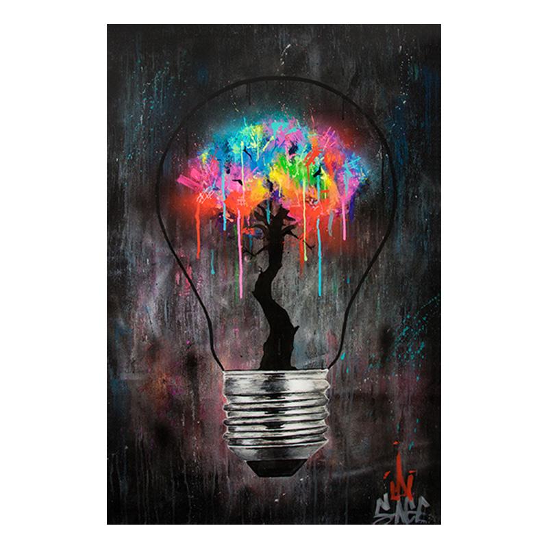 

Лампочка граффити настенная живопись на холсте плакаты с принтами абстрактные уличные настенные картины для гостиной, украшения ресторана 50x75cm