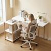Folding Desk, Computer Desk, Storage Shelves, Bamboo Frame, White and Oak