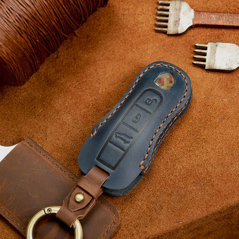 Echtes Leder Schutzhülle für Porsche 718 Cayenne Panamera 911 Macan Schlüsselanhänger Abdeckung Fob