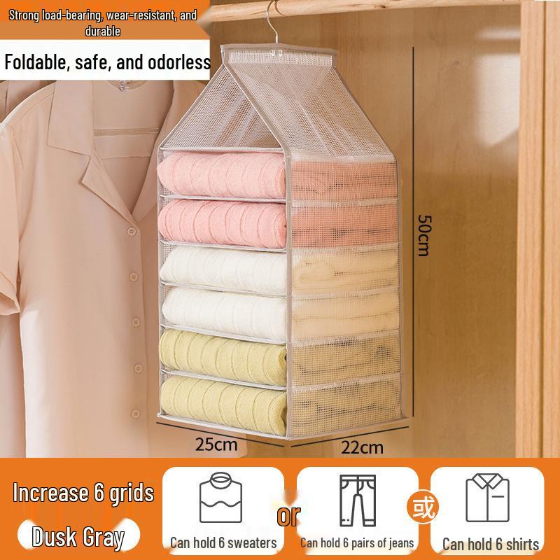 Hanging Trousers Clothes Storage Bag - Layered PVC Divider for Household Use