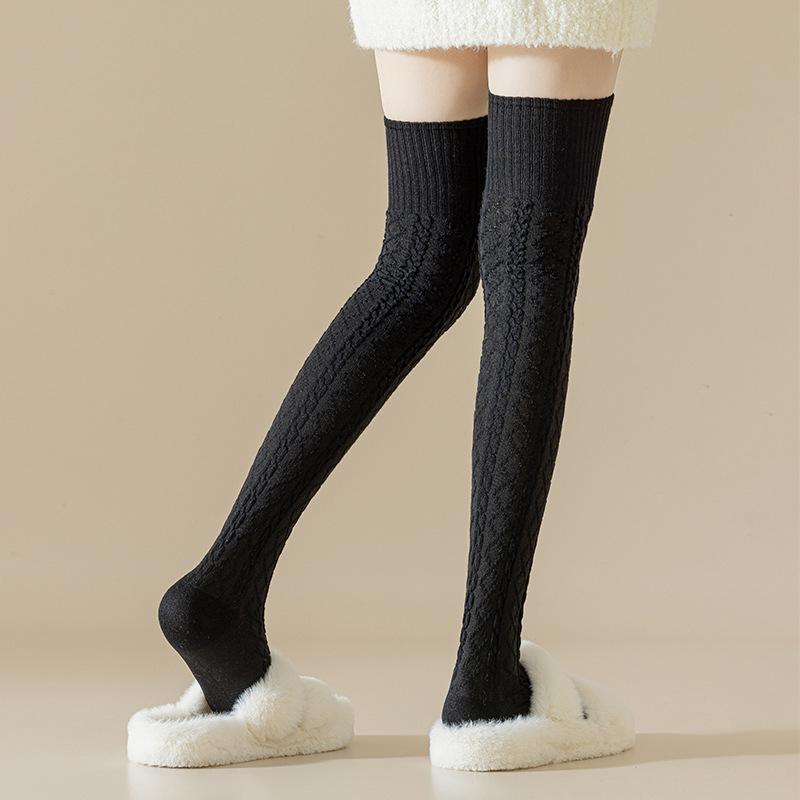 Socks, Women'S Over The Knee, Wool Socks, Twist Pattern, Anti-Slip, High-Top, Warm, Slimming, Slimming, Knee Pads, Long Stockings