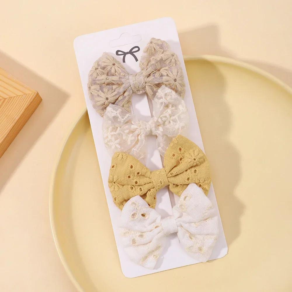 4Pcs Sweet Lace Printed Bowknot Hair Clips for Hair Girls Handmade Hairpin Boutique Barrettes Headwear Baby Hair Accessories