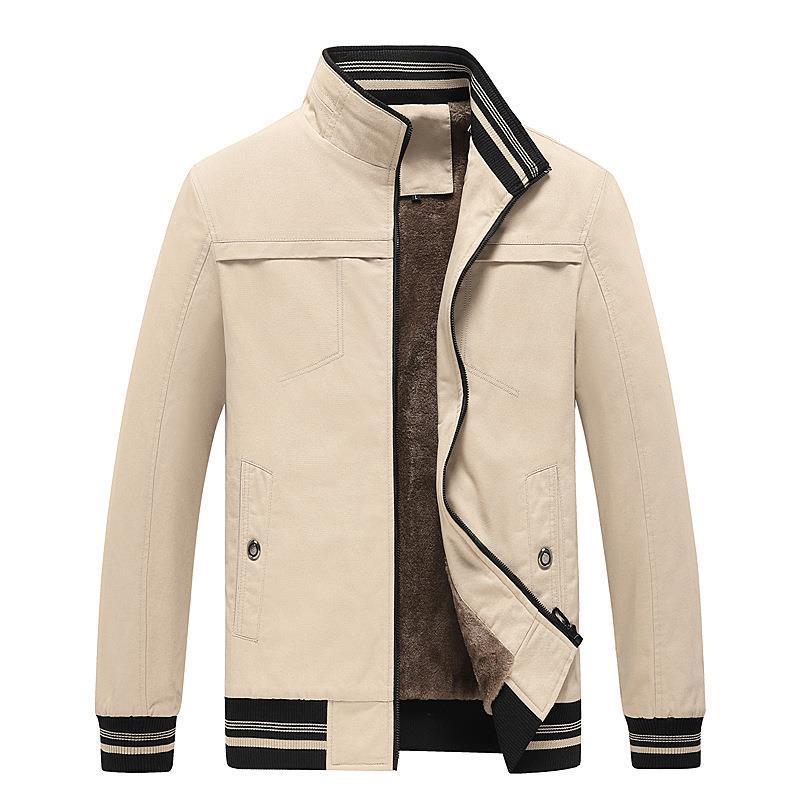 Men's New Autumn and Winter Velvet Thickened Winter Windproof and Warm Stand-up Collar Jacket