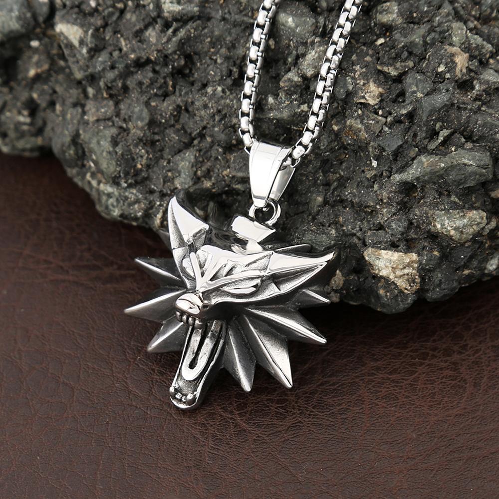 Vintage Stainless Steel Wolf Head Pendant Punk Hip Hop Geralt of Rivia Slavic Vikings Necklaces For Men Women  Jewelry