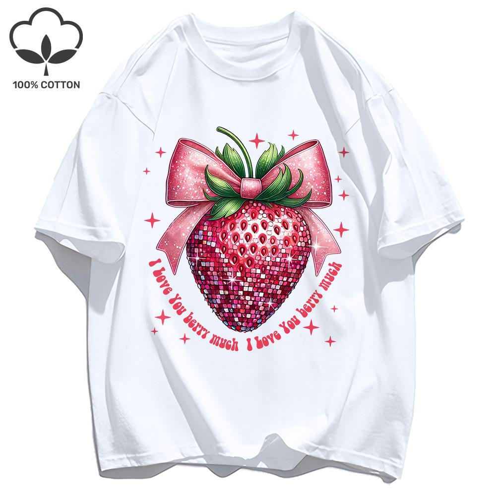 

Я очень сильно тебя люблю Женские футболки с принтом клубники Футболка с круглым вырезом Повседневная удобная одежда Мягкий хлопок Женские топы 3XL