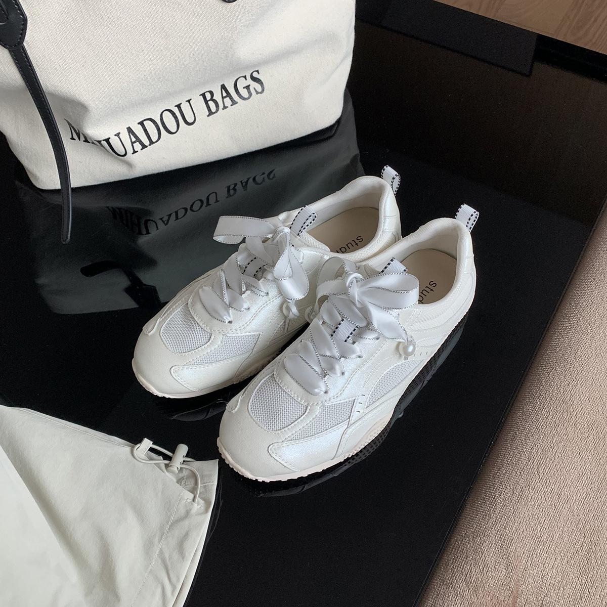 

Cowhide version grape mother same leather ballet breathable mesh pearl lace-up casual sports shoes women s Forrest Gump shoes 40