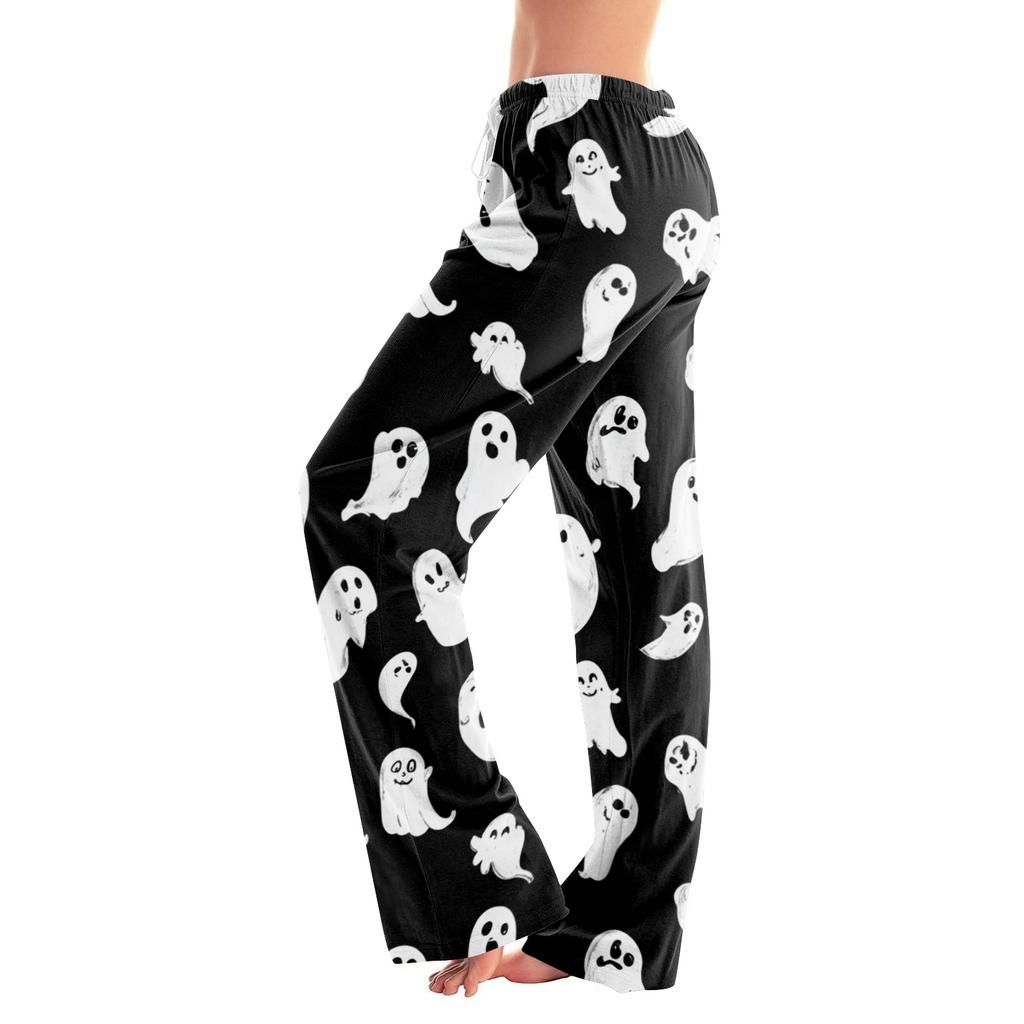 Women's Drawstring Lounge Pants Halloween Print Casual Full Length Elastic Waist Relaxed Fit Bottoms for Everyday Wear