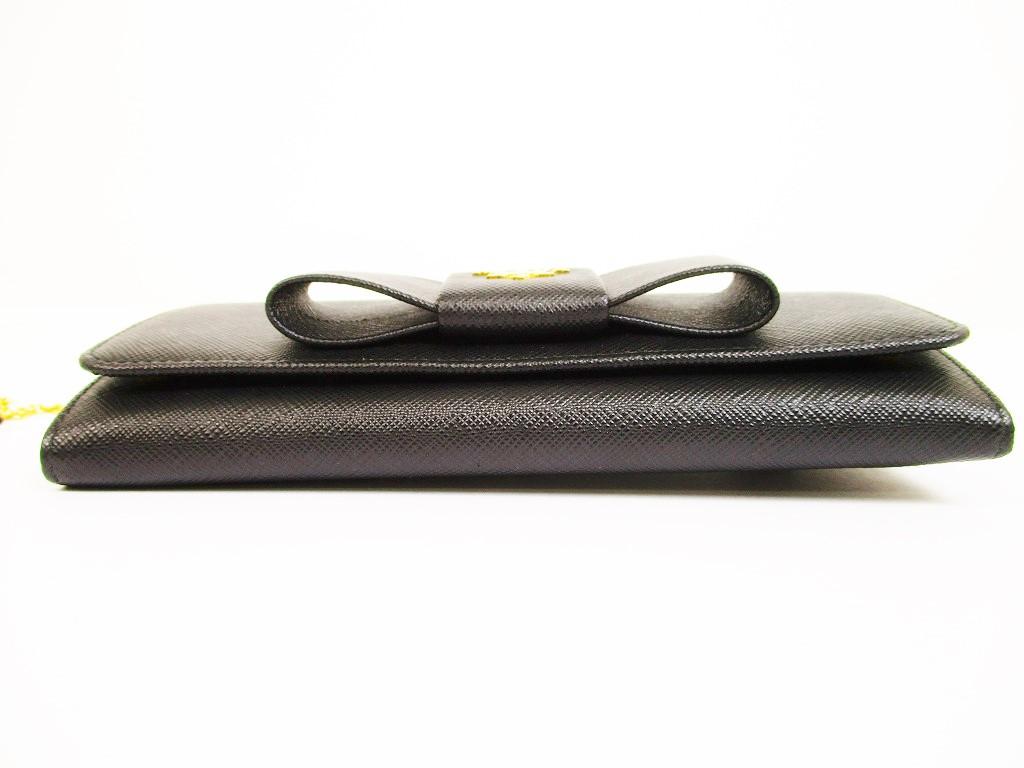 Authentic PRADA Saffiano Leather Ribbon Black Bifold Long Wallet Purse #6264 Refurbished