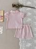 Girls' Pink Embroidered Polo Shirt & Skirt Set – Cute Cartoon Korean-Style Summer Outfit