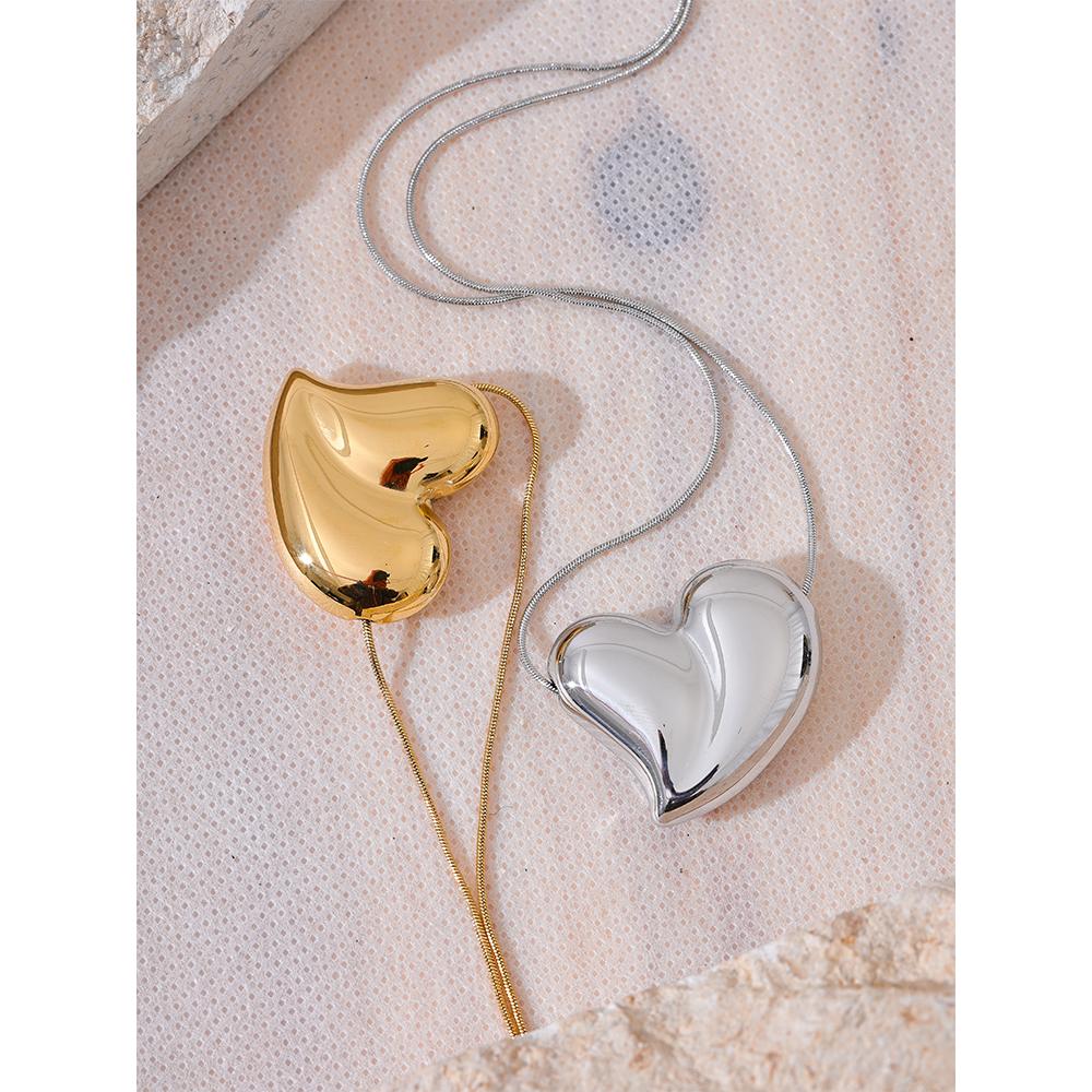 Yhpup Trendy Stainless Steel Smooth Thick Heart Love Necklace Pendant 18K PVD Plated Romantic Gift Daily Jewelry Waterproof