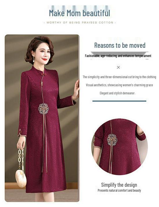 2024 Spring & Autumn Middle-Aged Women's Chinese Cheongsam Dress - Elegant Evening and Casual Style