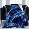 1PC Custom Name Dolphins Starry Night flannel blanket versatile,all-season throw suitable for the living room,bedroom,camping,travel,and gift