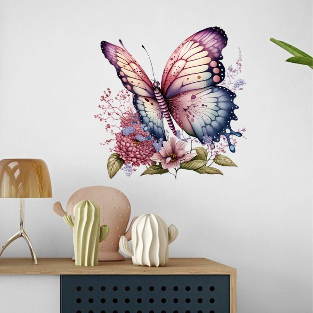 Multicolor Floral Butterfly Decals PVC Wall Mural Gift Butterfly Toilet Stickers