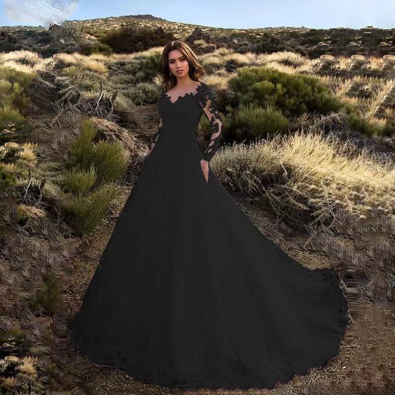 2024 Women's Lace Wedding Dress with Floral Train and Elegant Swing Evening Gown
