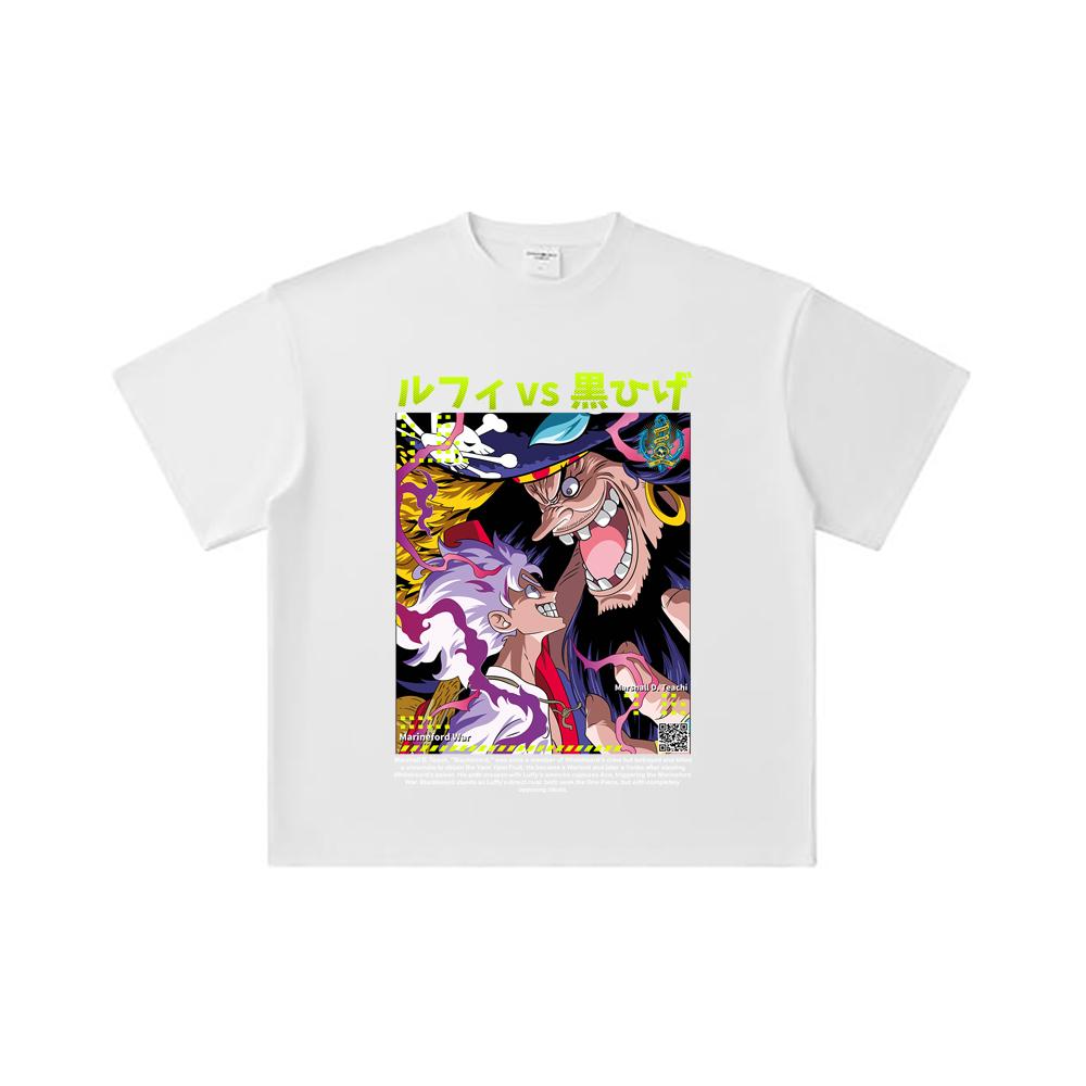 260 GSM Double Yarn 32 Count 100% Cotton One Piece V51 Luffy Blackbeard Print Unisex Heavy Cotton T Shirt