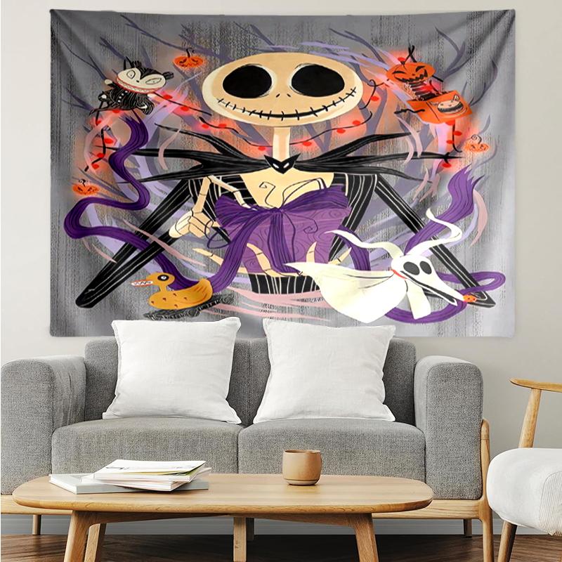 The-Nightmare-Before-Christmas Print Tapestry, Backdrop, Easy Setup, Ideal for Bedroom, Office & Living Room, with Aesthetic Wall Hanging Decor.