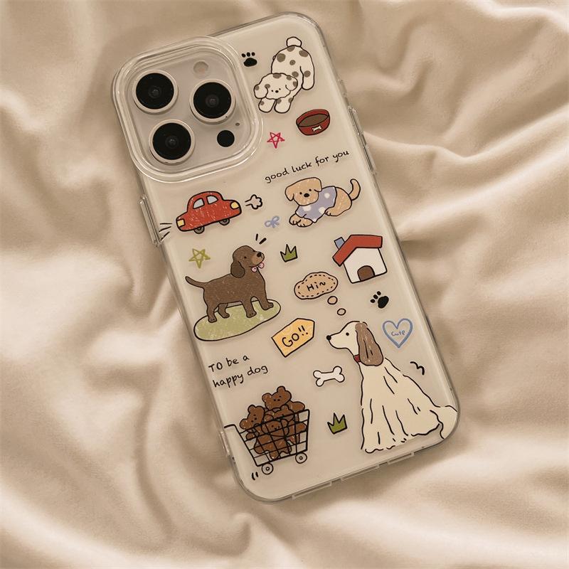 Japanische und koreanische Cartoon-Graffiti-Welpen-Hülle für Apple 17 Handyhülle, weiblich, 16 Cartoon 15 Pro Max/14, niedlich, 13/12