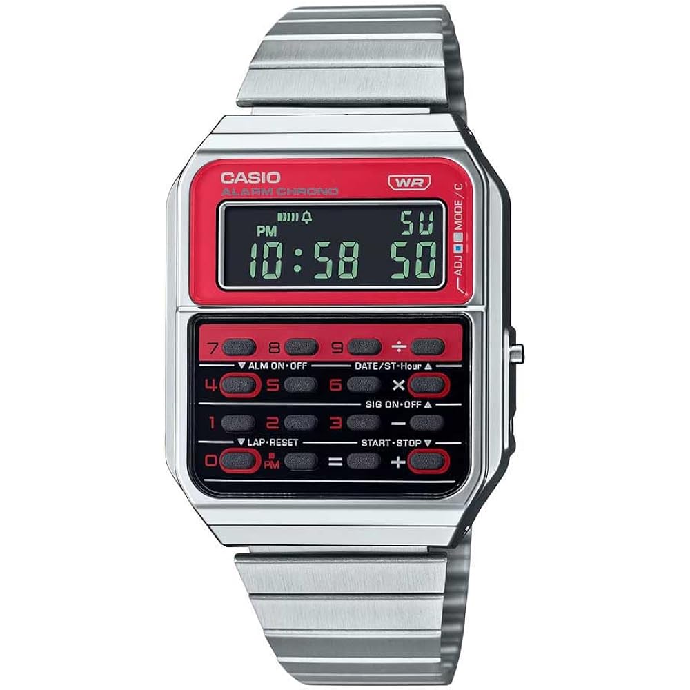 [Mail Delivery] CASIO Men s Watch Calculator Data Bank CA-500WE-4B Red Casio DATABANK Stainless S...