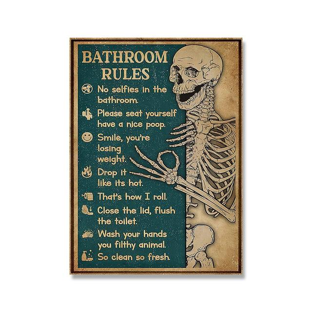 

Скелет правила ванной комнаты, настенная живопись на холсте, плакаты на скандинавскую тему и принт, настенные панно на Хэллоуин для туалета, украшения туалета 21cm×30cm NoFrame
