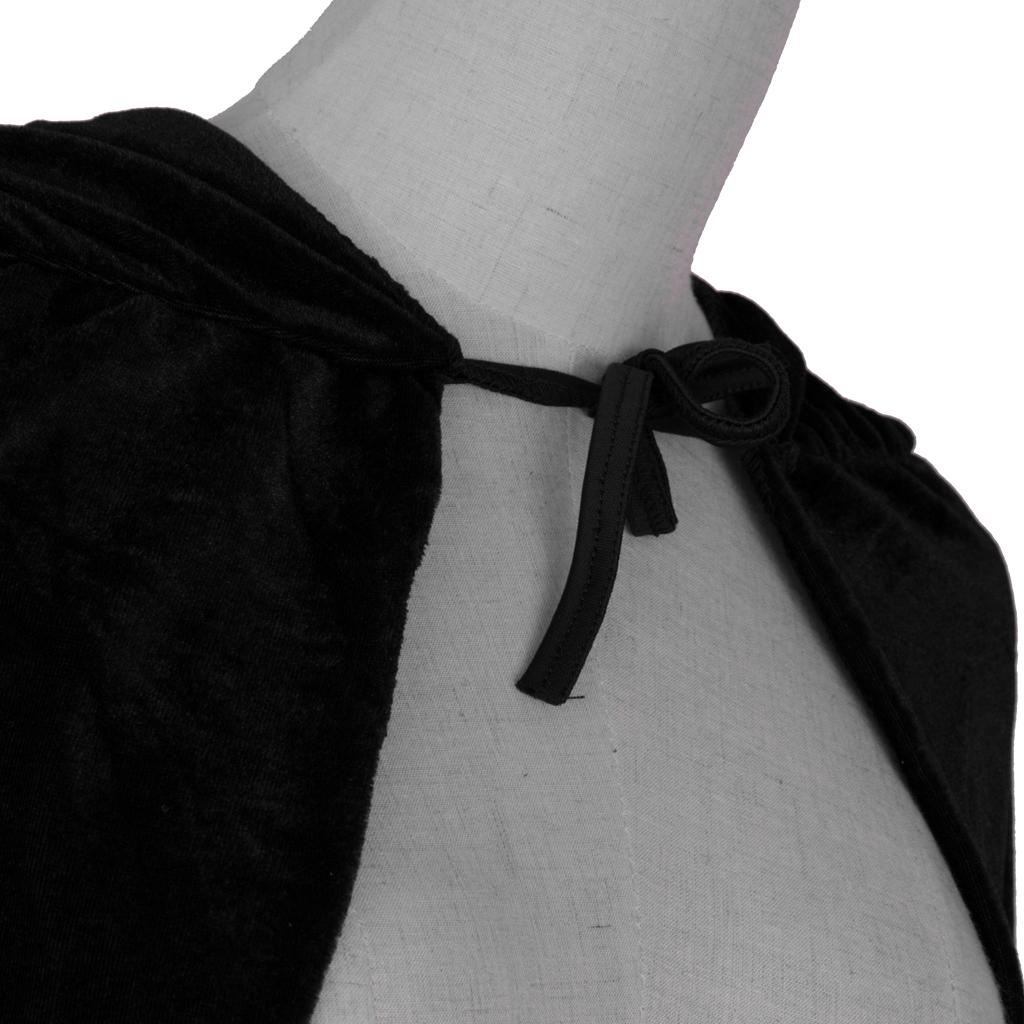 Velvet Ankle Length Cloak Cape With Hood Gothic Fancy Dress Medieval Robe Costume - Black