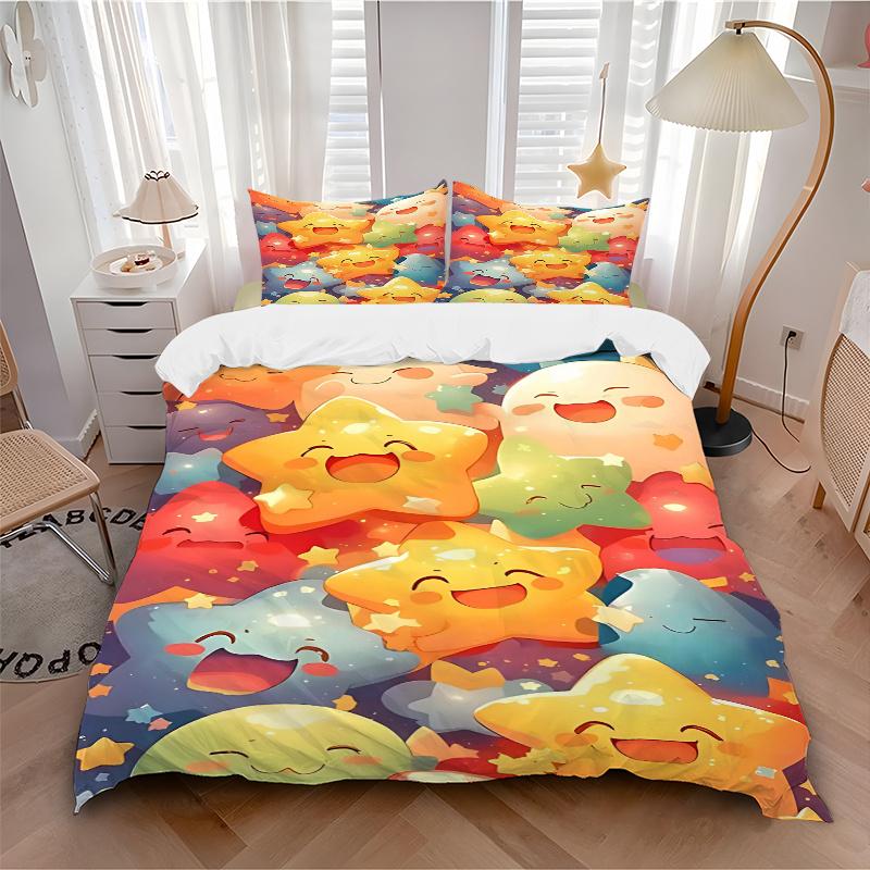 

3pcs Anime Starry Night Comforter Set with Two Pillowcases (No Core), Includes One Quilt Cover and Two Pillow Covers for Bedroom Decorations 135x200cm