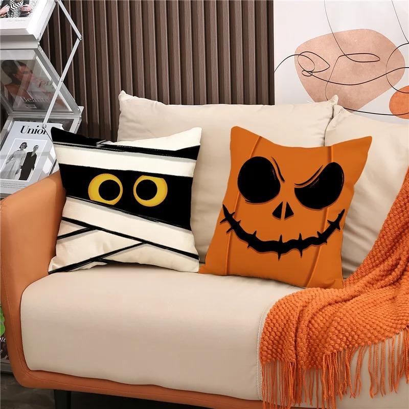 Halloween Holiday Party Decorations Funny Expression Ghost Face Pillow Cover Suitable for Home Living Room Sofa Room Decoration