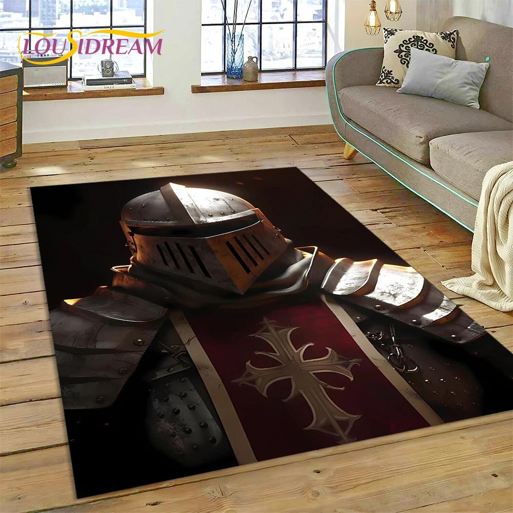 Cartoon 3D Crusaders Templar Black Knight  Carpet Rug for Home Living Room Bedroom Sofa Doormat Decor,Kids Area Rug Non-slip Mat