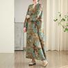 Women's New Color V-neck Retro Long Skirt Cotton Linen Dress
