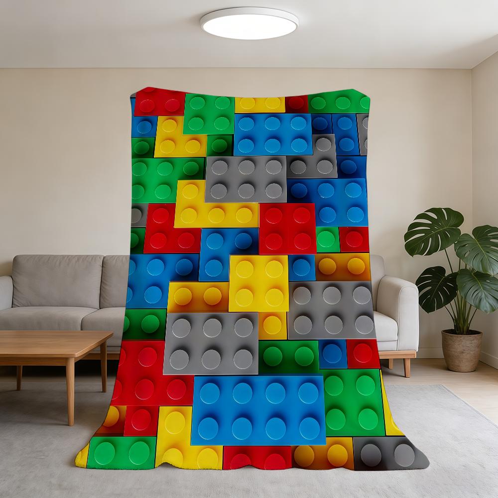 Blanket Super Warm Comfortable Plush Blocks Puzzle Throw Game Blanket Child Building Home Sofa Bedroom Gift 75x90cm