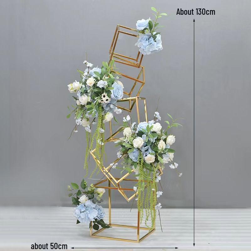 Geometric Gold Flower Wedding Aisle Runner & Artificial Flowers Display