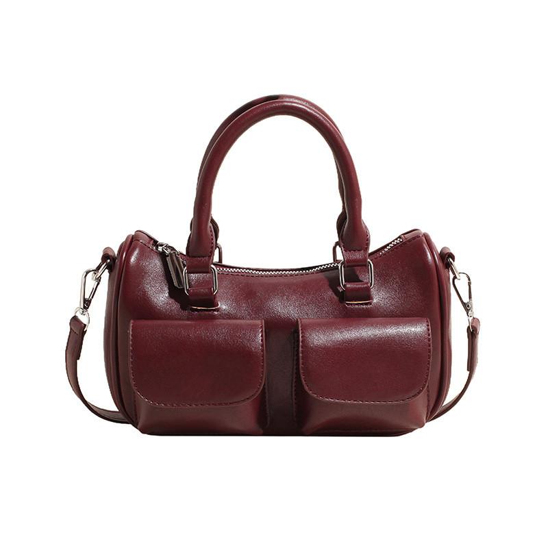 Chic Boston Bag For Women Stylish Large Capacity Handheld Shoulder Purse In Black Red Coffee