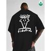 European size Men's Casual Trendy Heavyweight Crew Neck T-Shirt with Black and White Line Art Doodle Print T-shirt for Men