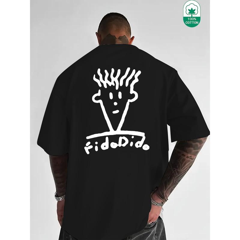 

European size Men s Casual Trendy Heavyweight Crew Neck T-Shirt with Black and White Line Art Doodle Print T-shirt for Men 4XL