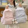 Schoolbag Fresh Light Blue Plaid Bow Girl Heart Backpack Primary School Students Literature Class Shopping Travel Versatile Schoolbag